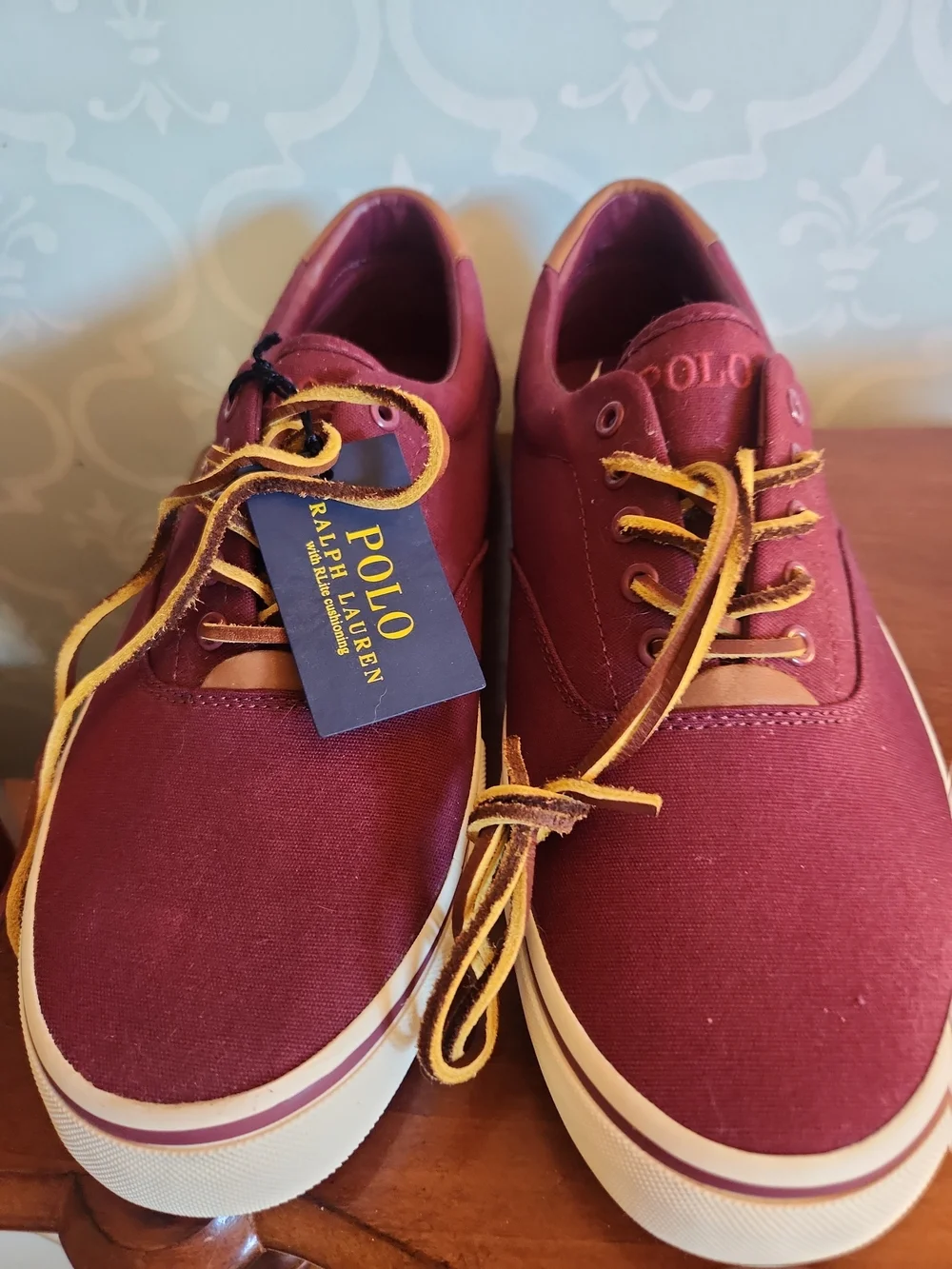 Polo by Ralph Lauren Maroon Canvas Boat Shoes with Tan Laces